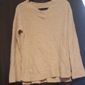 Cream V-Neck Sweater with Soft Texture